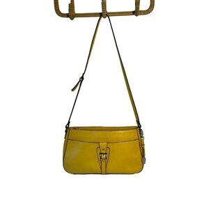 Etienne Aigner Mustard Yellow Leather Crossbody Bag With Adjustable Strap & Buck